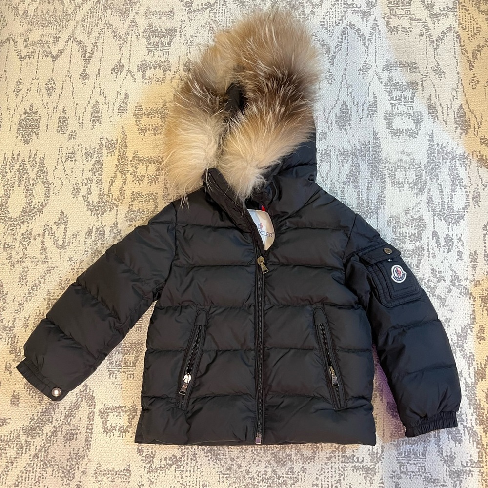 Black Moncler Puffer Jacket with Fur Hood 2 Year Old